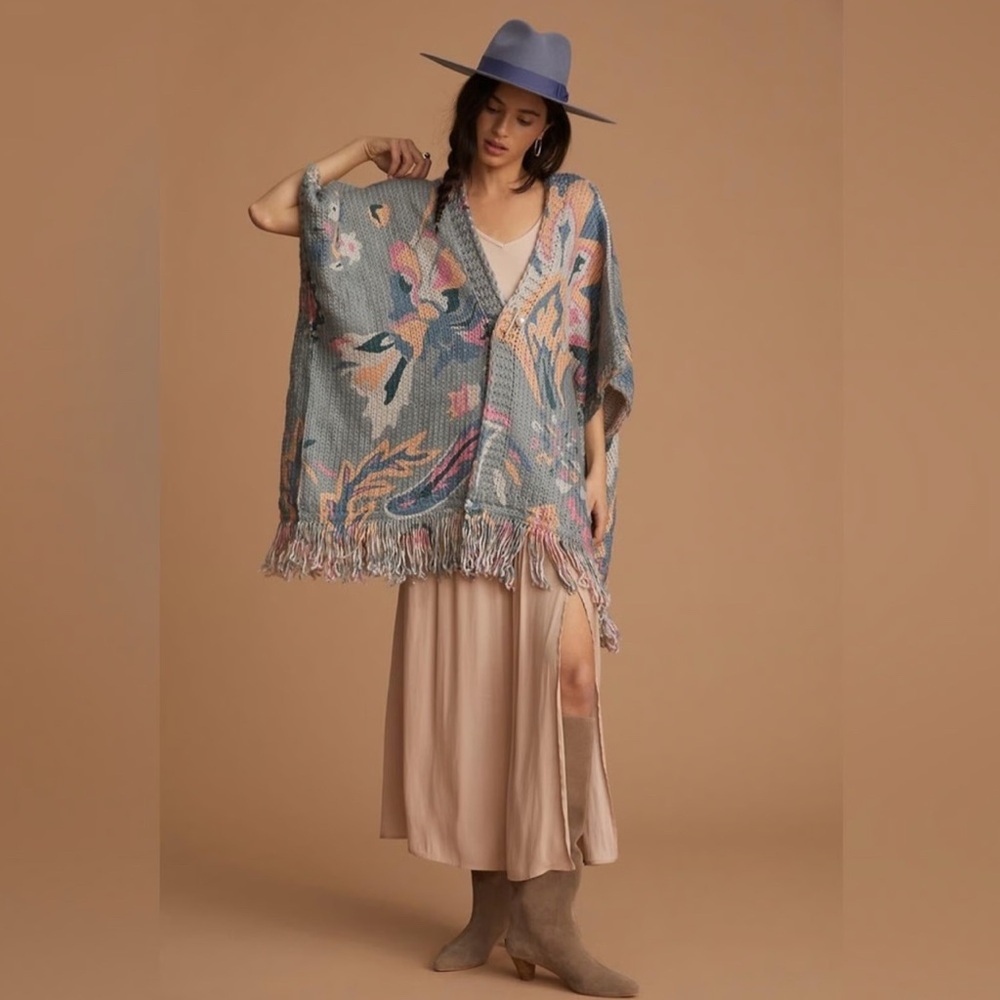 Anthropologie Bohemian Elora Knit Tassel Woven Kimono.